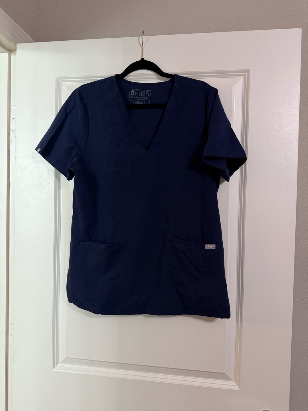 Figs Navy V-Neck Scrub Top with Front Pockets